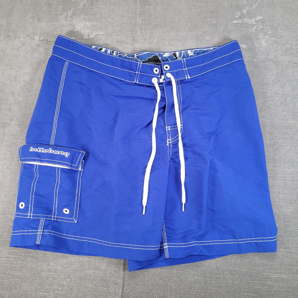 Billabong Y2K Men's Blue Board Shorts Cargo Pocket‎ Drawstring Swim Trunks Sz 32